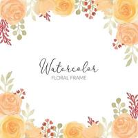 Watercolor rose floral arrangement square border vector