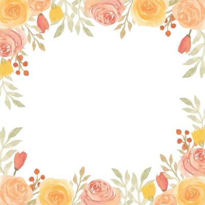 Watercolor rose flower floral arrangement frame in square