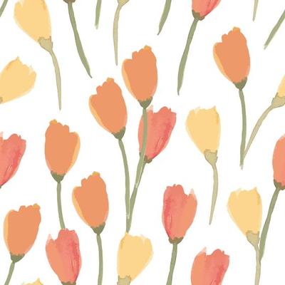 Watercolor bud flower floral seamless pattern