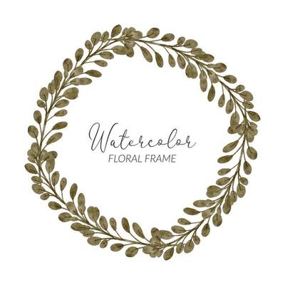Watercolor floral wreath circle border with foliage