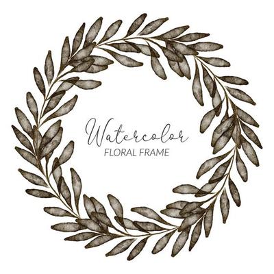 Watercolor leaf frame paint decoration wreath