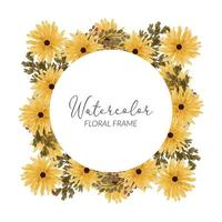 Watercolor blooming flower frame for decoration vector