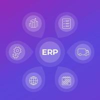 ERP software line icons, vector infographics