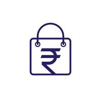 Shopping bag icon with rupee, vector