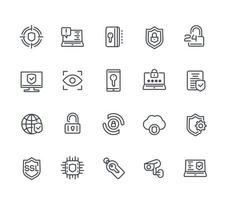 Security and protection line icons on white, secure browsing, cybersecurity, protected data and privacy