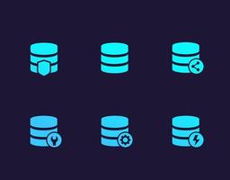 database, data storage vector icons set