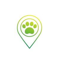 paw and location mark, pet shop sign on white vector