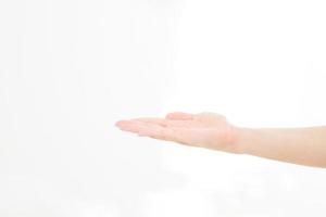 Open hand, palm up isolated on white background.Front view. Mock up. Copy space. Template. Blank. photo