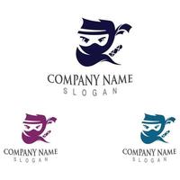 vector de plantilla de diseño de personaje de logotipo de cara de ninja lindo