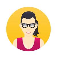 icono de avatar, chica de dibujos animados en gafas de estilo plano vector