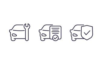 iconos de línea de vector de servicio de coche en blanco