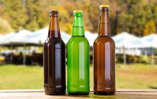 beer on table on blurred background pub photo