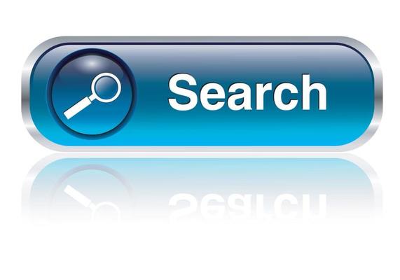 Search icon, button, blue glossy with shadow.