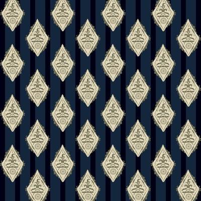 seamless elegant royal damask floral diamond pattern flower ornament dark blue stripe background suitable for interior wallpaper printing