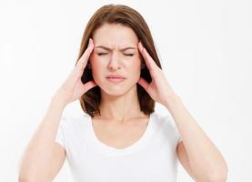 Strong female migraine, Suffering woman head pain isolated