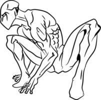 anatomía del cuerpo sobrehumano como spiderman. ilustración de vector de estilo de arte de línea. Fondo blanco.