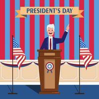 The president is giving a speech to celebrate President's Day. Vector illustration graphic.