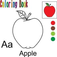 manzana de dibujos animados libro para colorear con un tema de frutas. gráfico de ilustración vectorial. Bueno para que los niños aprendan y coloreen. vector