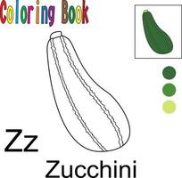 calabacín de dibujos animados. libro para colorear con un tema de frutas. gráfico de ilustración vectorial. Bueno para que los niños aprendan y coloreen. vector