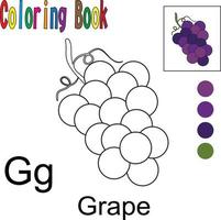 uva de dibujos animados. libro para colorear con un tema de frutas. gráfico de ilustración vectorial. Bueno para que los niños aprendan y coloreen. vector