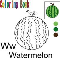 Cartoon Watermelon. Coloring book with a fruit theme. Vector illustration graphic. Good for children to learn and color.