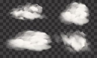 set of realistic white clouds, smoke icons, vector
