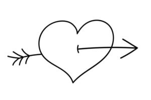 Heart Pierced by an Arrow in Doodle Style. vector