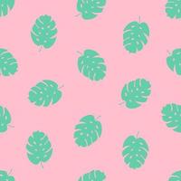Seamless Pattern with Green Palm Leaves on a Pink Background. vector