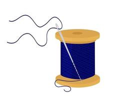 Spool of Blue Thread with Sewing Needle. vector