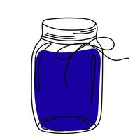 Blue Glass Jar in Doodle Style. vector