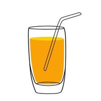 Orange Juice Glass with a Straw in Doodle Style.