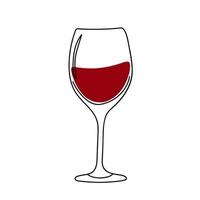 Glass with Red Wine in Doodle Style. vector