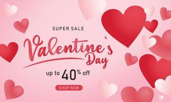 fondo de super venta del día de san valentín con corazones rojos y rosas. para vector de banner web