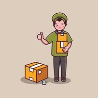 delivery man character holding box vector