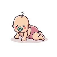 cartoon baby character using a pacifier vector