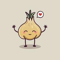 cute garlic kawai character with smile expression vector