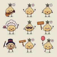 cute garlic kawai character collection vector