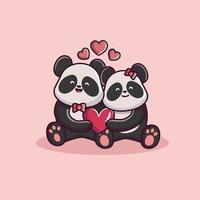 pareja de san valentín de carácter panda. lindas parejas de animales vector