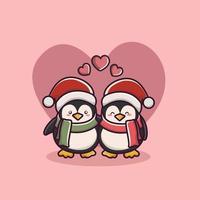 valentine's day couple of pengui character. cute animal couples vector