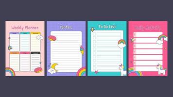 Unicorn Planner Journal Template vector