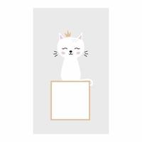 Poster with cat in crown. Cute screensaver for smartphone with place for qr code. Postcard for girl. vector