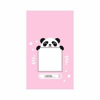 Screensaver on smartphone screen with cute panda. Pink postcard for girl. Place for text or QR code. vector