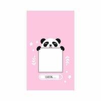 protector de pantalla en la pantalla del teléfono inteligente con panda lindo. postal rosa para niña. lugar para texto o código qr. vector