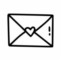 Envelope with heart. Invitation letter for wedding. Doodle email icon. vector