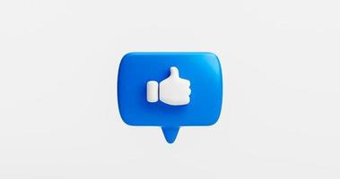 Blue bubble like button or icon thumbs up or like sign feedback concept on white background 3D rendering photo