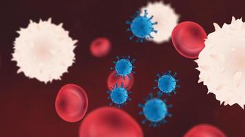 partículas de virus en el torrente sanguíneo con glóbulos rojos y blancos foto