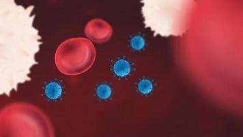 Virus particles in bloodstream with red and white blood cells photo