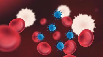Virus particles in bloodstream with red and white blood cells photo