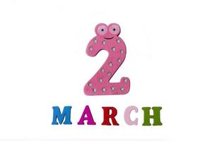 March 2, on a white background, numbers and letters. photo