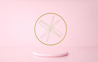 pastel cylinder pedestal with golden ring and geometric shapes mock up 3d rendering photo